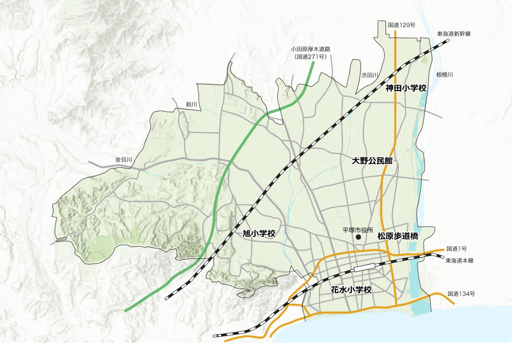 平塚市大気汚染常時監視測定局位置図